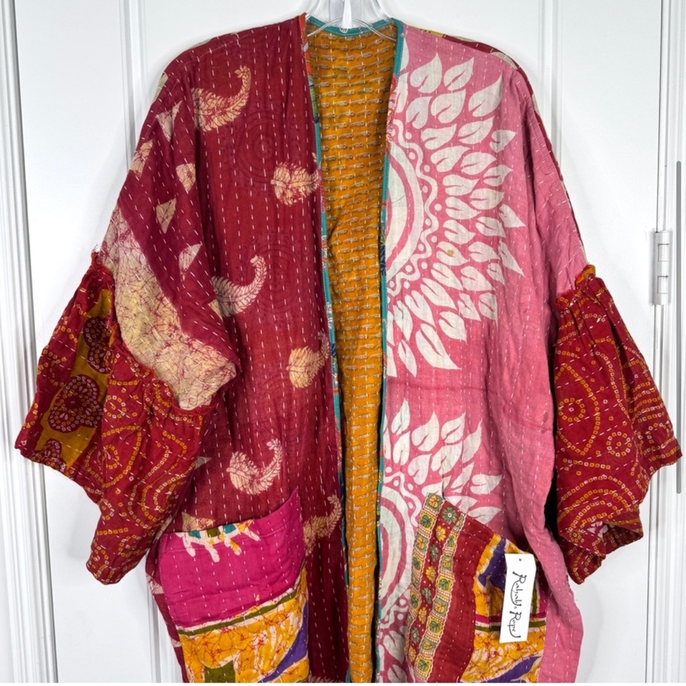 RAHAB’S ROPE Kantha NEW Reversible Patchwork Open Front Boho Kimono Duster NEW - Picture 3 of 14